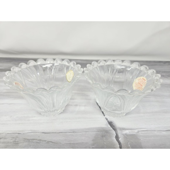 Kig Other - KIG Indonesia‎ Clear Glass Custard Bowl Embossed Scallop Rim Tulip Shaped Lot 2